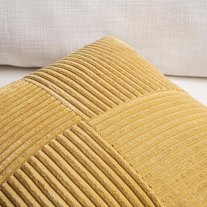 Fancy Homi 2 Packs Mustard Yellow Decorative Throw Pillow Covers 22x22 Inch - Image 3
