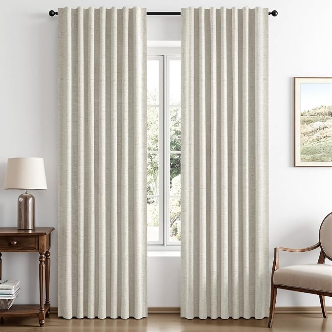 MIULEE 100% Blackout Linen Curtains 42 x 72 Inch Light Cream 2 Panels | Thermal by MIULEE