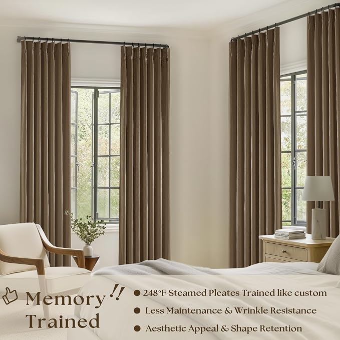 Dutch Cocoa Pleated Linen Blackout Curtains 102 Inches Long - Image 2
