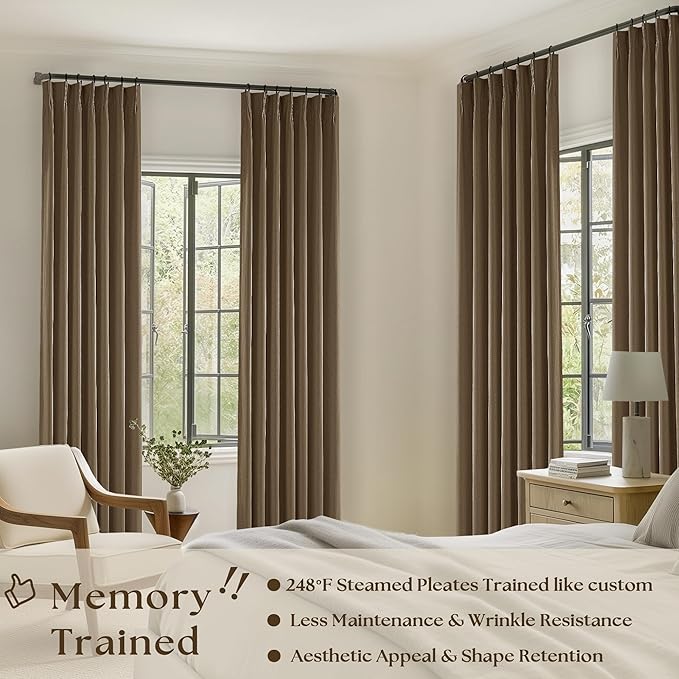 Dutch Cocoa Blackout Pinch Pleat Linen Curtains 105 Inches Long - Image 3
