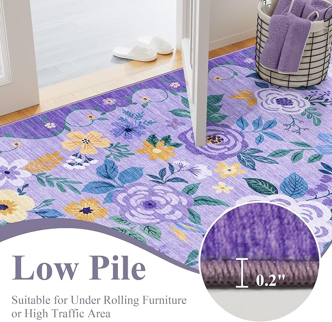 DUKINO 5x7 Area Rugs, Floral Washable Rug - Image 6