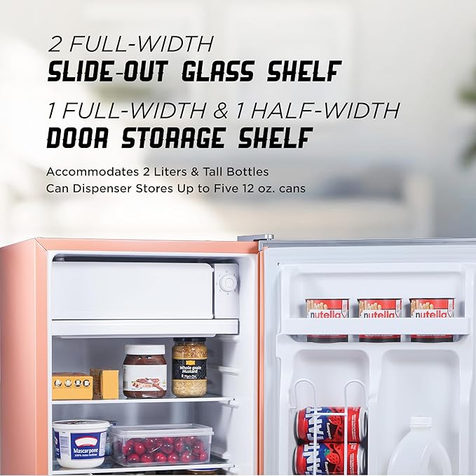 IBCR25BLS Compact, Energy Star Certified Small, Single Door Mini Fridge with Freezer Refrigerator, Large (2.5 cu ft), Blush Red