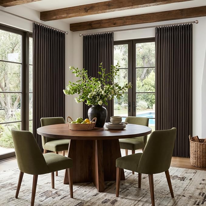 Pinch Pleated Dark Brown Light Filtering Flax Linen Curtains 96 Inches Long | - Image 7