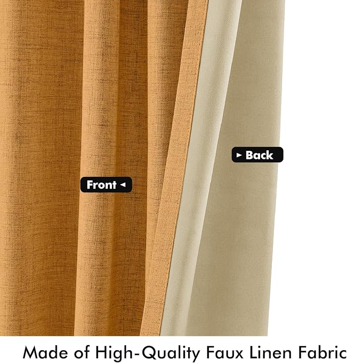 MIULEE Fall 100% Blackout Linen Curtains 42" x 63" Mustard Yellow 2 Panels | - Image 6