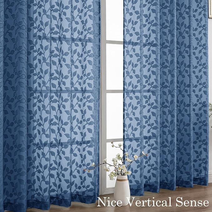 Chyhomenyc Dusty Blue Sheer Curtains 30 Inch Length, Light Filtering Leaf - Image 9