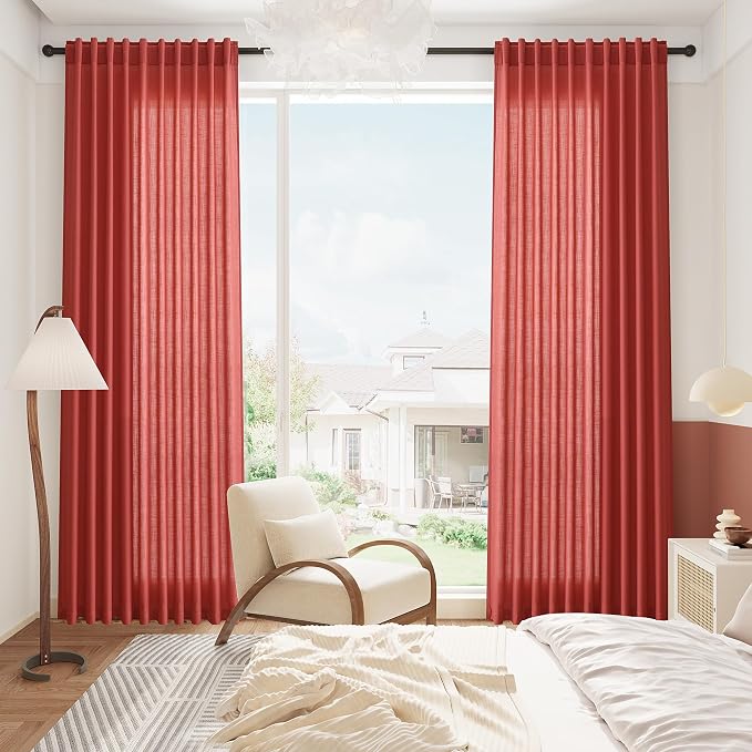Christmas Red Linen Curtains 102 Inches Long - Image 8