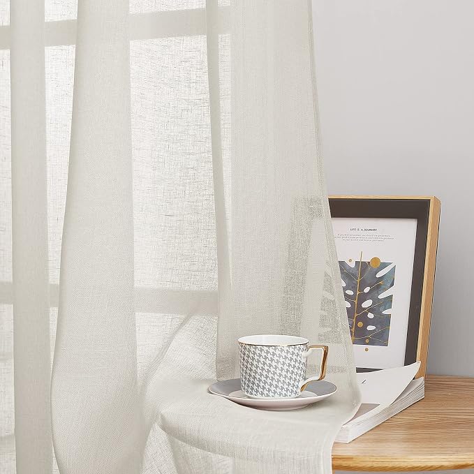 NICETOWN Small Window Curtains Semi Sheer Linen Burlap Drapes, Grommet Top - Image 5