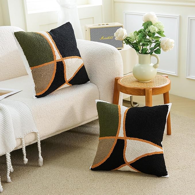 HOdo Home 2PCS Pillow Covers-Throw Pillow Cover,Tufted Boho Jacquard Pillow Covers,Farmhouse Decorative Pillow Cover,Pillow Cases for Couch,Sofa,Bed,Chair,Living Room,Home Decor（18x18inch ）