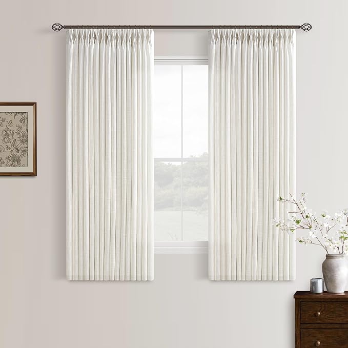 Pinch Pleated 54 Inch Cream Short Semi Sheer Linen Curtains 54 Inches Long | by Twodrapes
