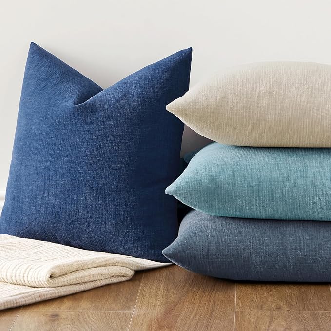 MIULEE Navy Blue Chenille Couch Euro Throw Pillow Covers, 22x22 | Set of 2 - Image 7