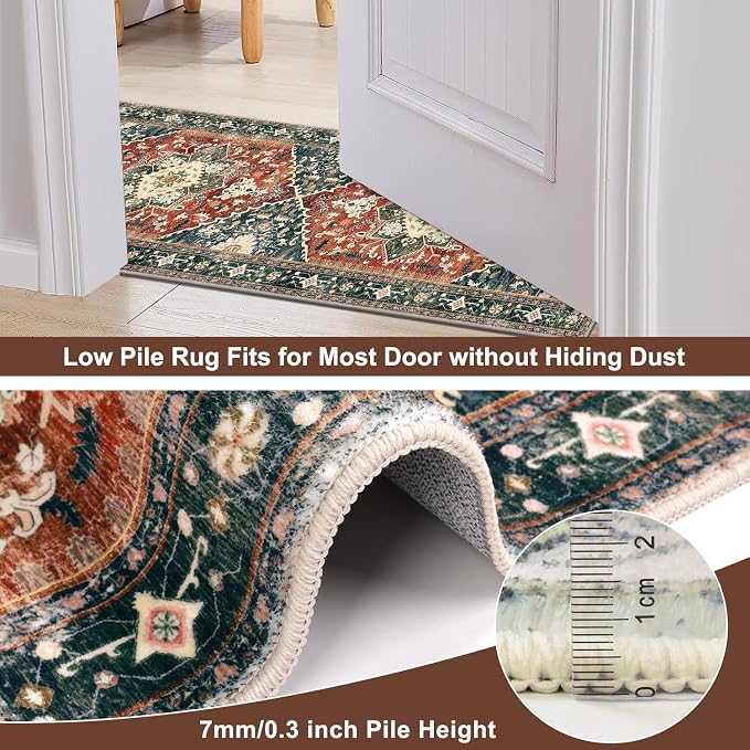 Yamaziot Washable Runner Rug, 2x6 Non-Slip Boho Vintage Hallway Kitchen Rug | - Image 4