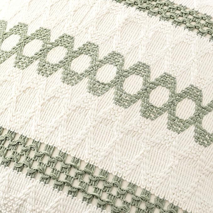 MIULEE Set of 2 Sage Green Boho Decorative Pillow Covers 26x26 Inch | Farmhouse - Image 4