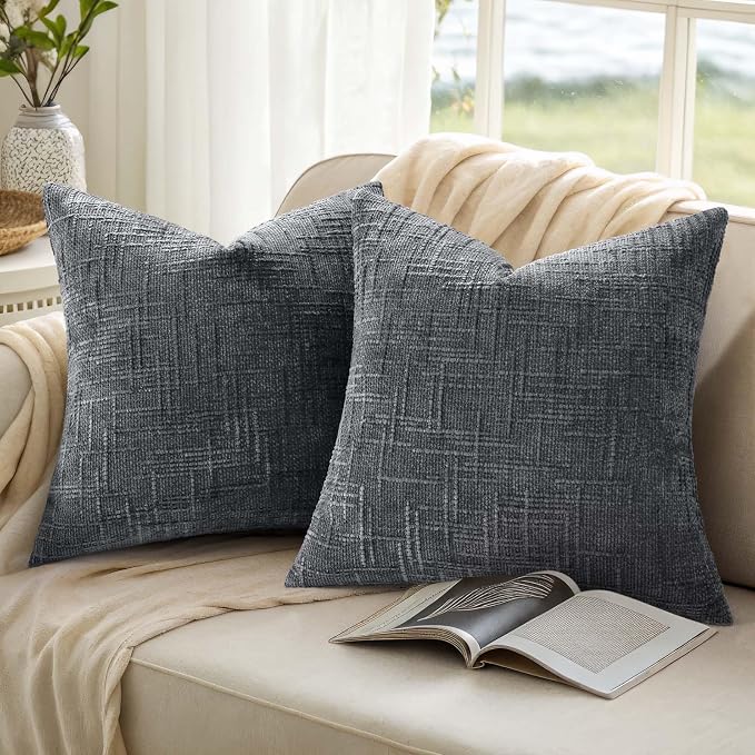 decorUhome Dark Grey Chenille Euro Sham Throw Pillow Covers 22x22 Set of 2 - Image 9