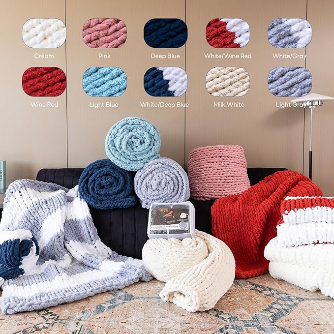 Chunky Knit Blanket - Luxury Soft Cozy 60 * 80 Throw Blanket,100% Woven Blanket Rope Knot Throw Blanket for Couch, Sofa, Home Decor, Gift - Machine Washable（Deep Blue）