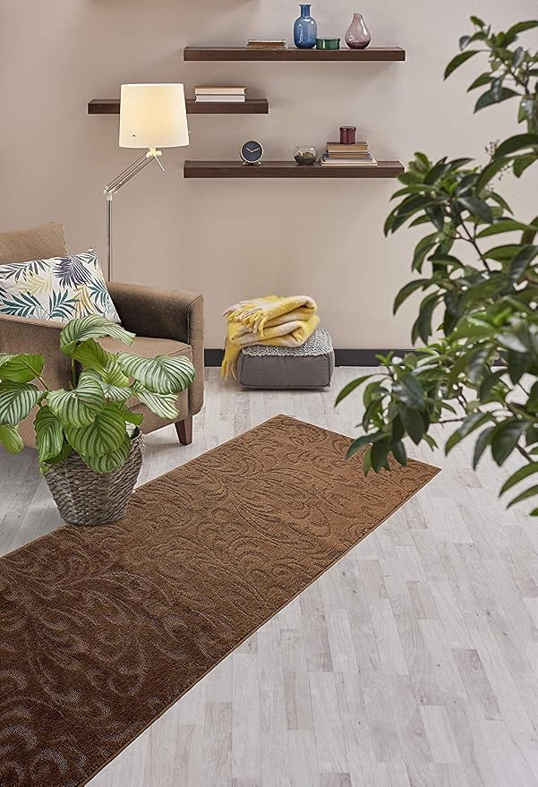 Custom Length Hallway Runner Rug, Slip Resistant, Floral Brown, 26 Inch X 13 - Image 4