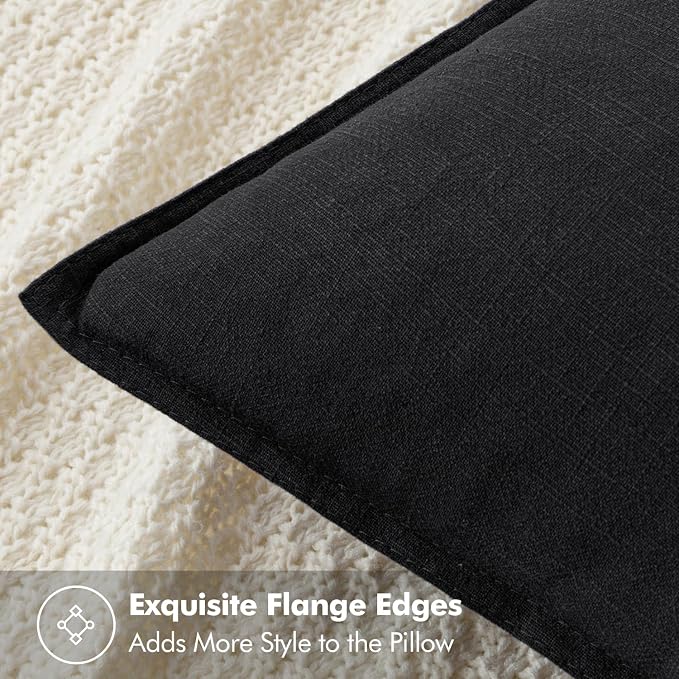 MIULEE Decorative Linen Euro Sham Pillow Covers 22x22 Inch Black | Boho - Image 2