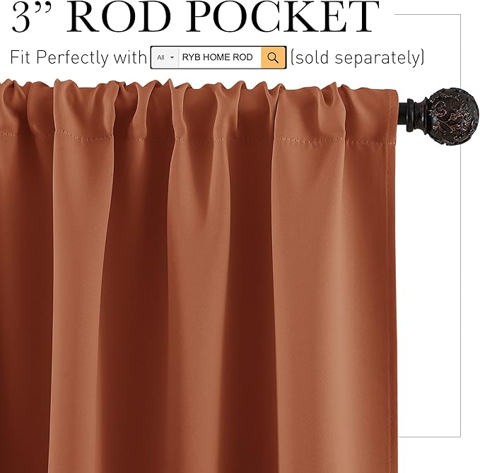 RYB HOME Half Curtain Tiers 36 inch Length, Rod Pocket Summer Heat Blocking - Image 2