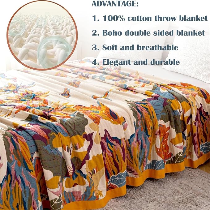 MSGKV Boho Throw Blanket for Couch and Sofa 50"x60" Cotton Throw Cover for - Image 6