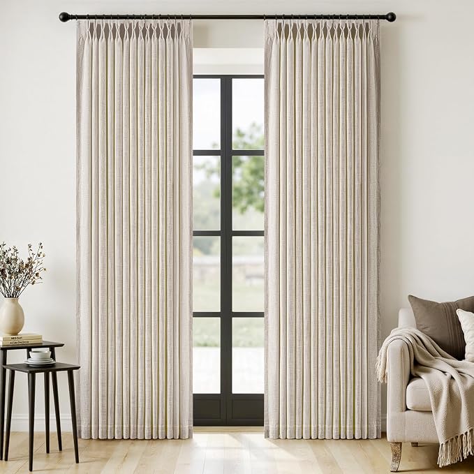 MIULEE Pinch Pleated Thick Linen Curtains 90 Inches Long 2 Panels by MIULEE