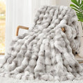 Luxury 1000GSM Rabbit Faux Fur Blanket, Super Heavy Warm Cozy Brown Blankets by TOUCHAT