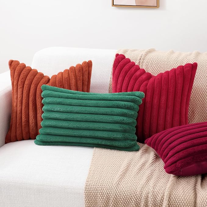 decorUhome Fall Faux Fur Throw Pillow Covers 16x16 Set of 2 Red | Decorative - Image 7