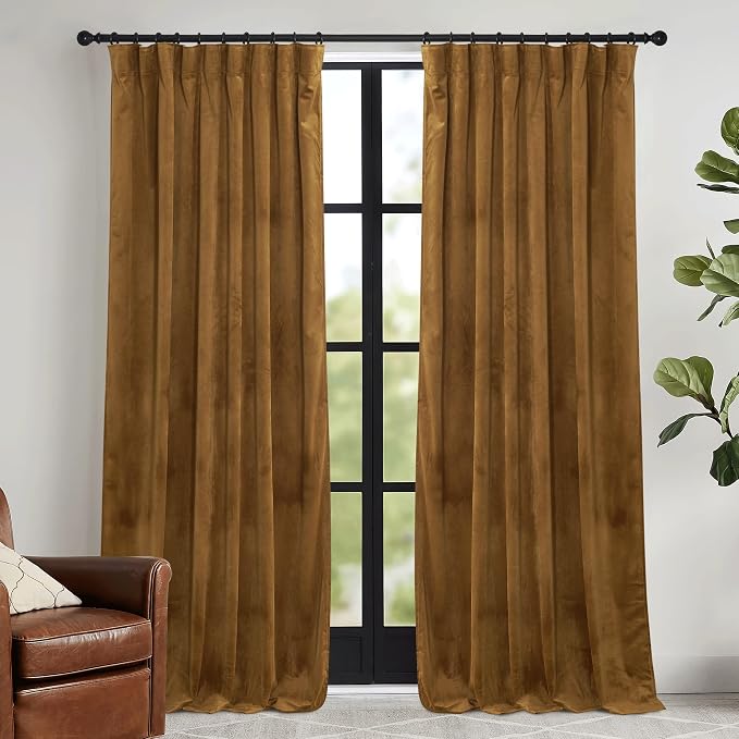 RYB HOME Gold Brown Velvet Curtains 84 inches by RYBHOME