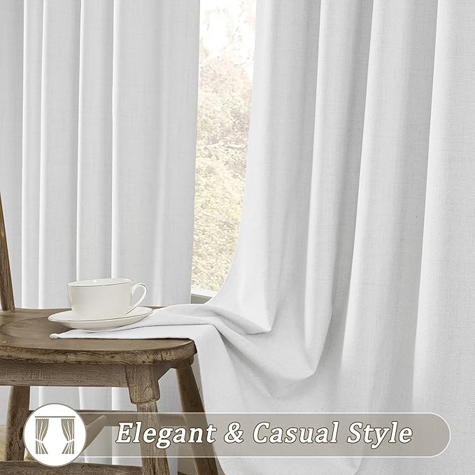 RAIN CITY Snow White Large Curtains 70 x 84 inch for Living Room Sliding Door 2 Panel Sets Back Tab Room Divider Pleated Linen Track Drapes for Bedroom Dining Room Farm House Cottage 7 Feet Long