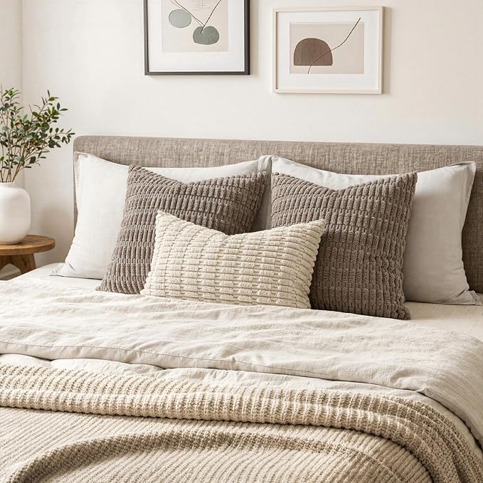 MIULEE Lumbar Corduroy Decorative Throw Pillow Covers 24x14 Cream White | Pack - Image 4