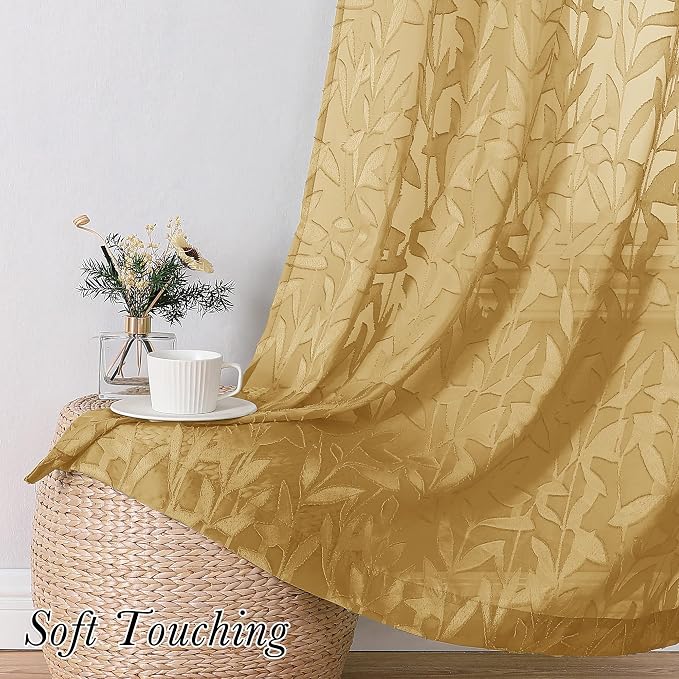 Lecloud Leia Dark Gold Sheer Curtains 90 Inches Long 2 Panels, Textured French - Image 8