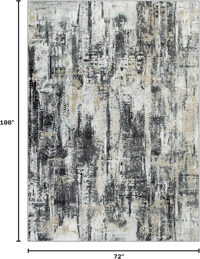 6x9 Area Rugs for Living Room: Washable Abstract Black Grey Gold Carpet | - Image 2