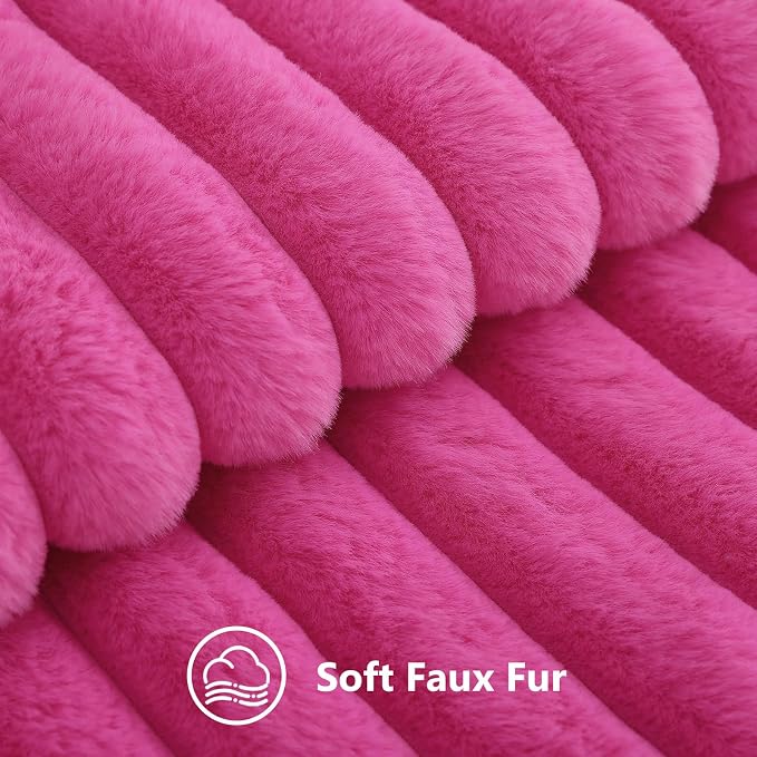 decorUhome Fall Faux Fur Throw Pillow Covers 16x16 Set of 2 Hot Pink | - Image 2
