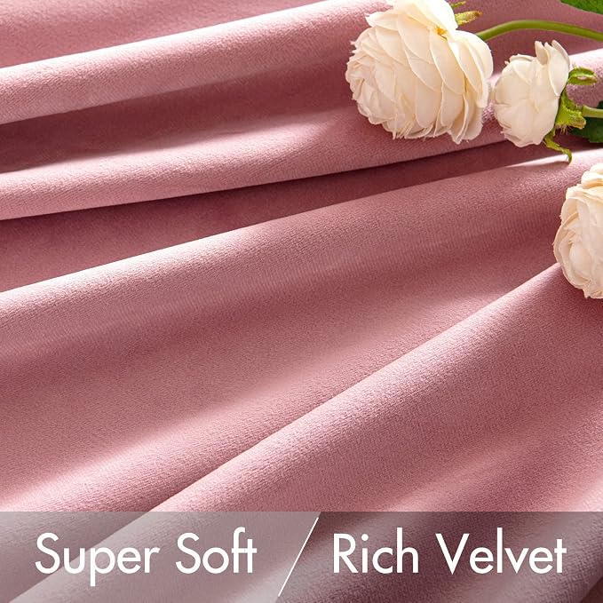 MIULEE Velvet Curtains 52x108 inches 2 Panels Blush Pink Blackout Curtains | - Image 4