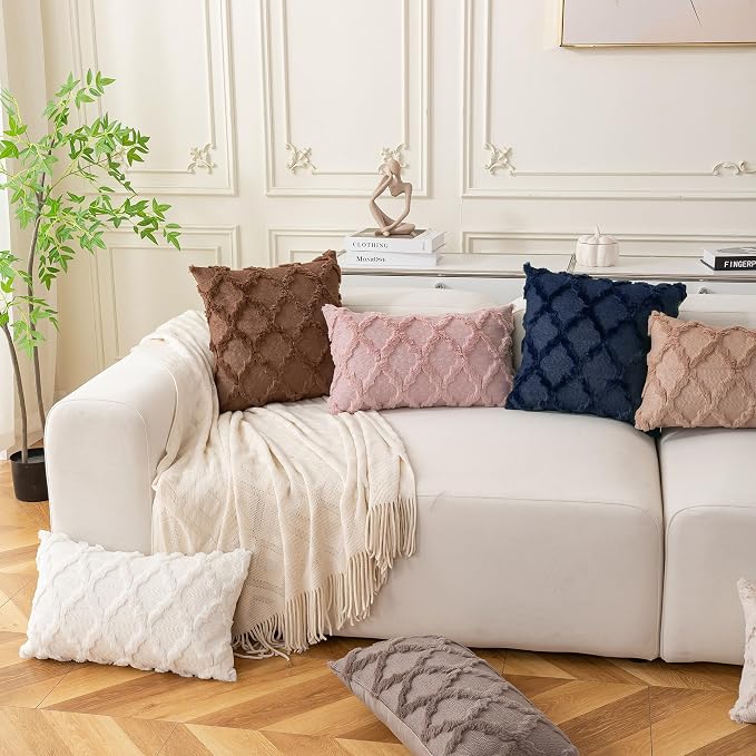 Set of 2 Soft Moroccan Throw Pillow Covers 18x18 Inch Plush Boho Decorative - Image 2