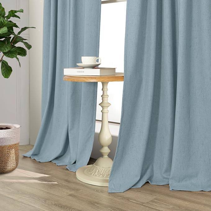 Dusty Blue Blackout Curtains for Nursery 54 Inch Length 2 Panel Chic Linen Look - Image 9