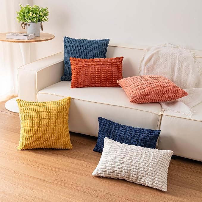 Pack of 2 Corduroy Decorative Throw Pillow Covers 12x20 Inch, Light Brown | - Image 6