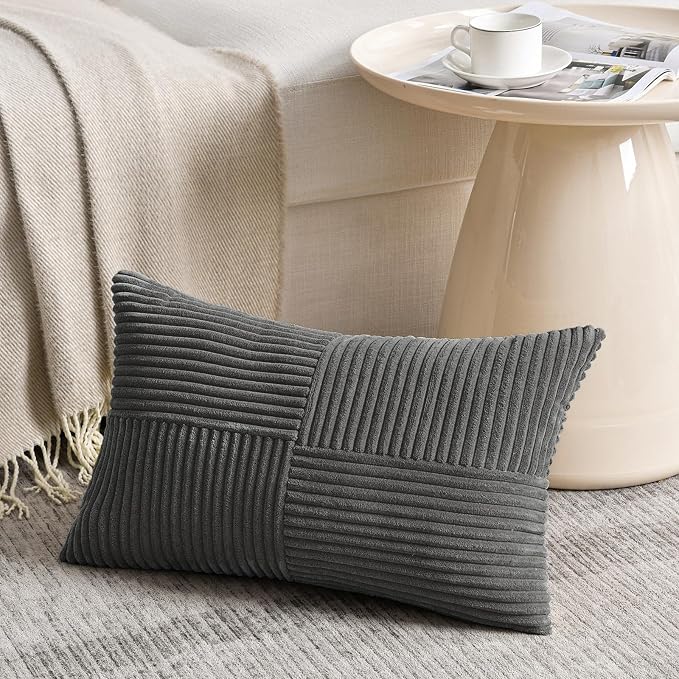 Fancy Homi 2 Packs Dark Gray Lumbar Decorative Throw Pillow Covers 12x20 Inch - Image 2