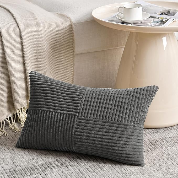 Fancy Homi 2 Packs Dark Gray Lumbar Decorative Throw Pillow Covers 14x24 Inch - Image 2