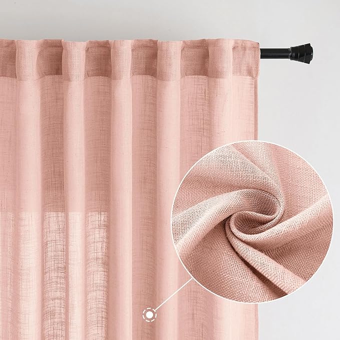MIULEE Blush Pink Linen Curtains 84 Inch Length 2 Panels - Image 2