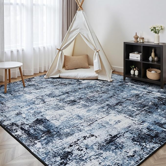 Rugflix 3x5 Entrance Rugs, Washable Navy Blue Dark Entry Small Rug | Machine - Image 8