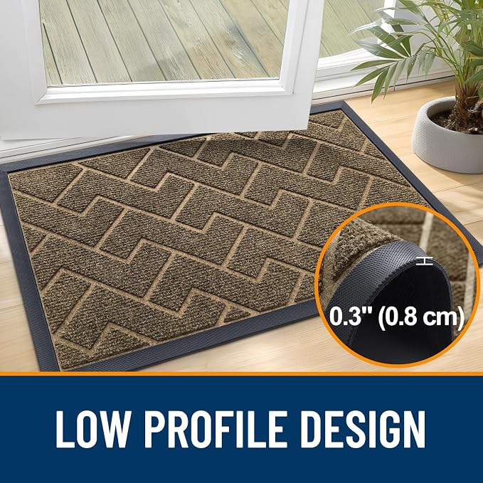 OLANLY Front Door Mat Outside 59x34, All-Season Absorbent Rubber Doormat | Brown - Image 4
