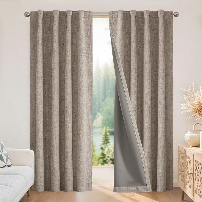 Joydeco 100% Blackout Curtains for Bedroom，Natural Linen Curtains, Thermal by JOYDECO