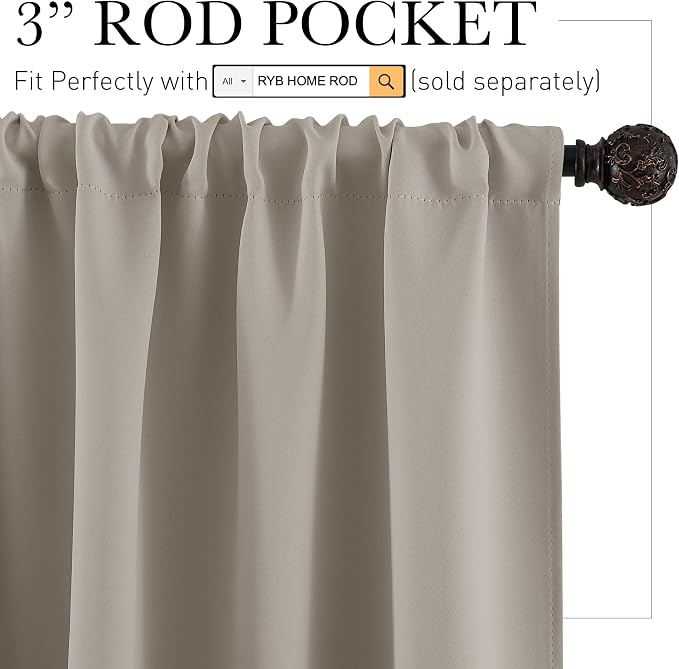 RYB HOME Short Curtains 45 inches, Durable Room Darkening Small Window - Image 2