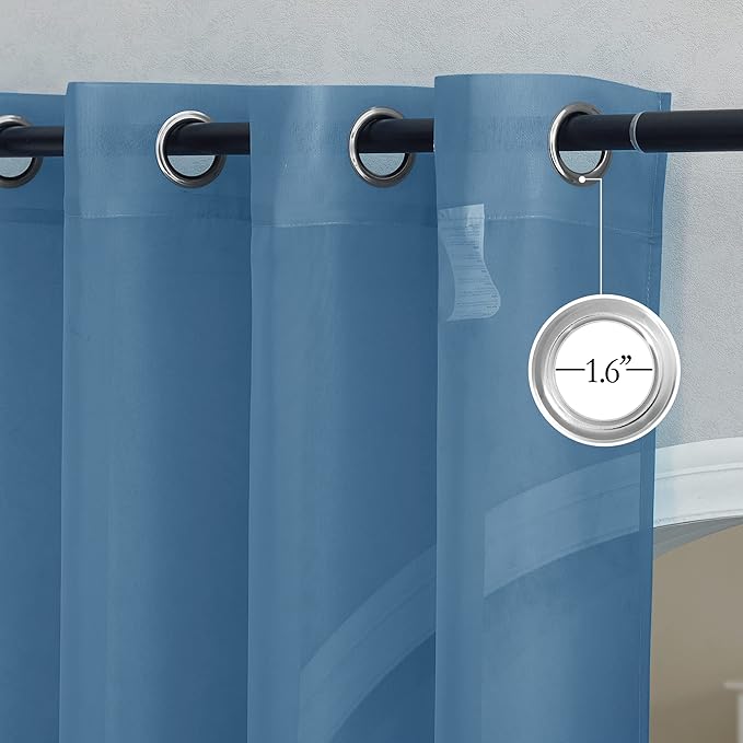 NICETOWN Stone Blue Sheer Curtains 108 inches Long, Grommet Top Elegant Voile - Image 2