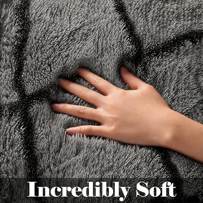 6x9 Area Rugs for Living Room Bedroom, Fluffy Grey and Black Geometric Rug | - Image 2