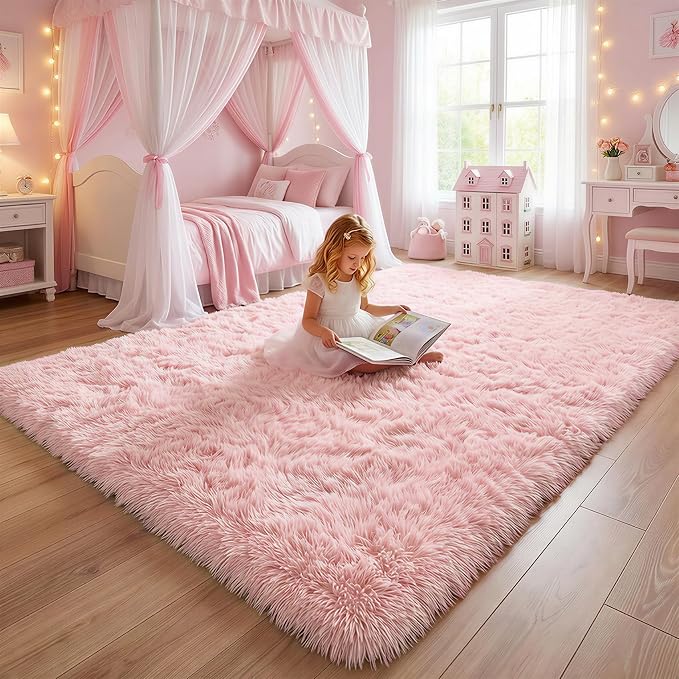 Amdrebio Pink Shag Plush Area Rug 6x9 - Image 3
