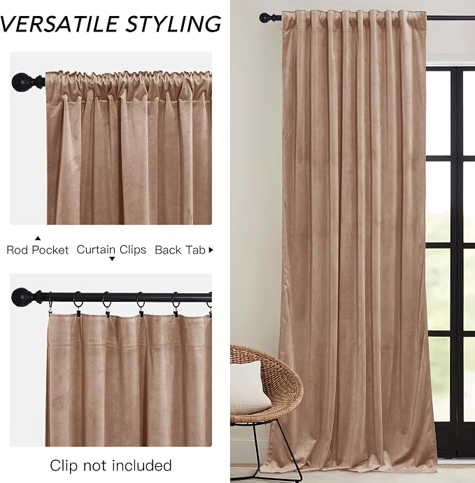 RYB HOME Blush Velvet Curtains 96 inches 2 Panels Set, Thermal Insulated - Image 3