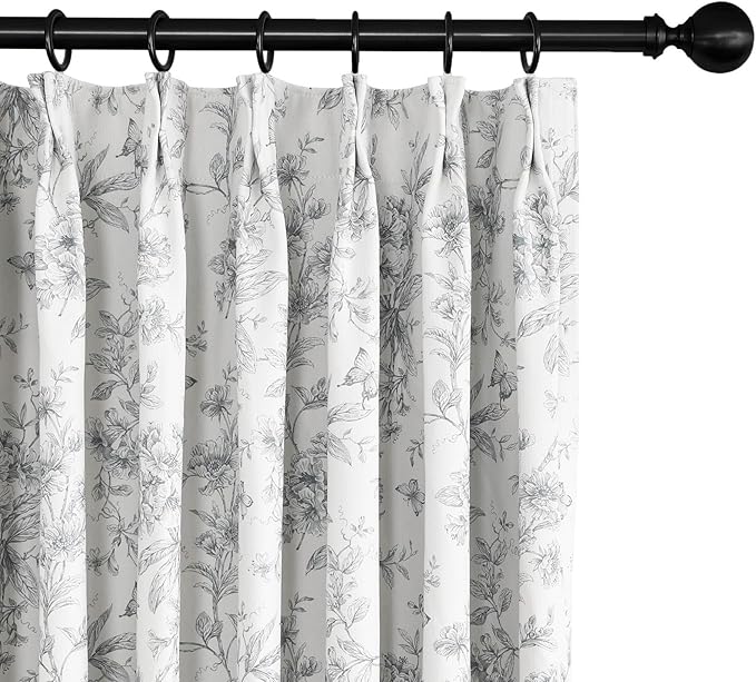 Pinch Pleated Vintage Floral Curtains - Room Darkening Drapes for Bedroom Living Room.2 Panels,60 Inches Wide 96 Inches Long