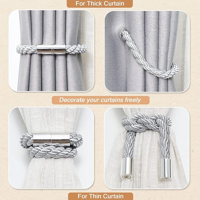 NICEEC 4 Pack Strong Magnetic Curtain Tiebacks Modern Simple Style Drape Tie - Image 6