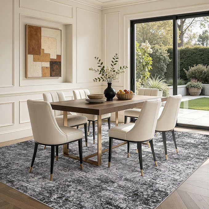 DMOYEST Area Rug Living Room Rugs 9x12 Washable Abstract Grey Carpet | Neutral - Image 4