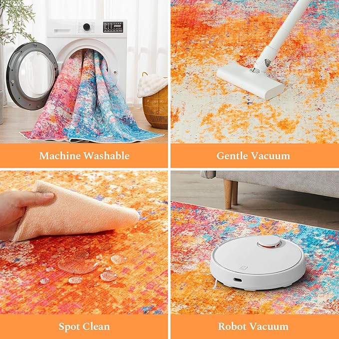 Rugflix 4x6 Area Rugs for Living Room, Washable Large Multicolor Rug - Image 4